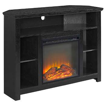 Wood Open Shelf Corner Highboy Electric Fireplace TV Stand for TVs up to 50" Black - Saracina Home