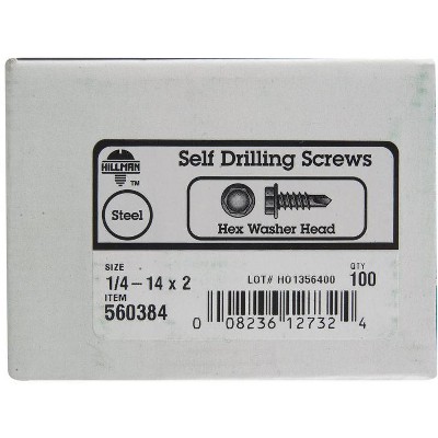 Hillman 1/4-14 Sizes X 2 in. L Hex Hex Washer Head Sheet Metal Screws 100 pk