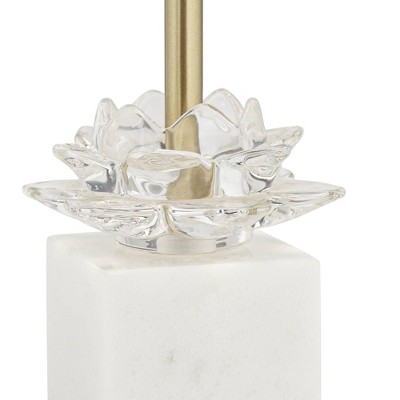 360 Lighting Phoebe Modern Glam Luxury Buffet Table Lamps 28 1/2" Tall Skinny Set of 2 Gold Metal White Tapered Drum Shade Glass Flower Accent Decor for Living Room House Home Dining Entryway