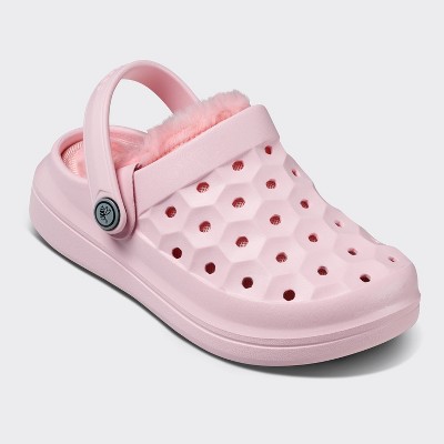 Joybees Kids' Varsity Lined Clogs - Pink/White 4: Slip-On Ankle Strap Sandals, Closed Round Toe, Non-Marking EVA Outsole