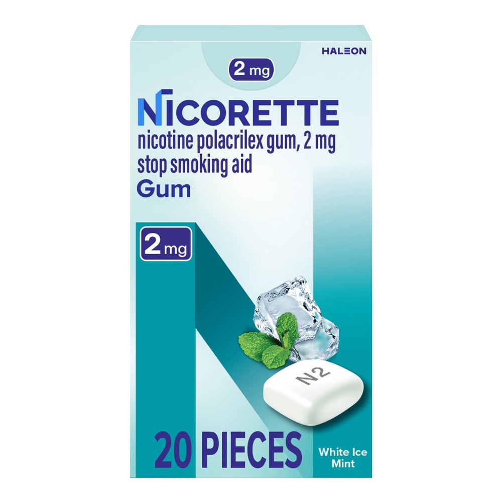 Nicorette 2mg Stop Smoking Aid Nicotine Gum - White Ice Mint