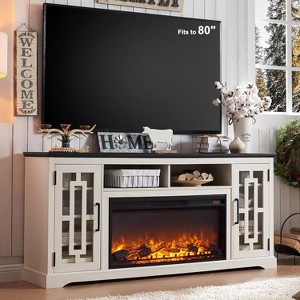 SinCiDo 36" Electric Fireplace TV Stand for 80 Inch TV, Farmhouse Media Console w/6 Shelves, 32" Tall Entertainment Center w/Storage - 1 of 4