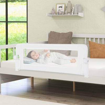 White Foldable Toddler Bed Rail with Adjustable Safety Strap