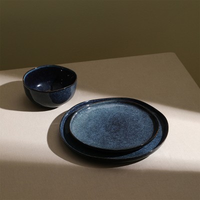 Mirella Blue Ceramic 24-Piece Dinnerware Set, Service for 8
