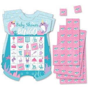 Big Dot of Happiness Narwhal Girl - Picture Bingo Cards and Markers - Under The Sea Baby Shower Shaped Bingo Game - Set of 18 - 1 of 4