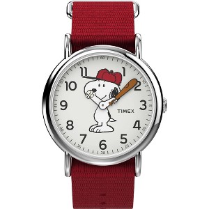 Adult Peanuts x Timex Snoopy Watch with Fabric Strap - Silver/Red
