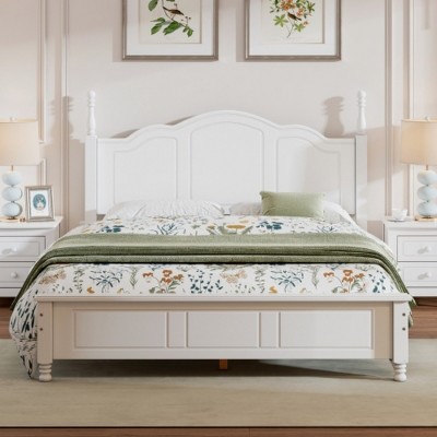 Retro Style Wood Platform Bed with Sturdy Frame and Natural Headboard ,No Box Spring Required, Easy Assembly-Maison Boucle