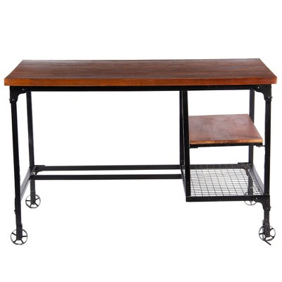 Industrial Design Wooden Desk Coffee Brown - Benzara