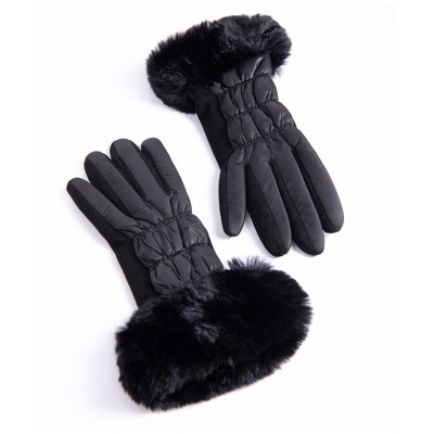 Women's Black Color Padded Faux Fur Winter Gloves, One size fits most