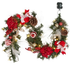 6ft Christmas Wreath with Lights Pre-Assembled Christmas Wreath, Battery Operated Christmas Wreath with Pine Cones, Berries, Bows, Flowers, Ball - 1 of 4
