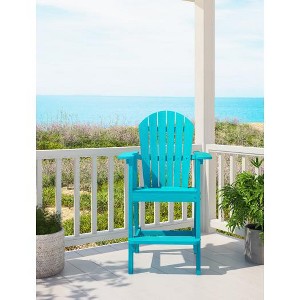 Tall Adirondack Bar Chair, Weather-Resistant HDPE Patio Stool with Back and Arms, Turquoise Blue - 1 of 4