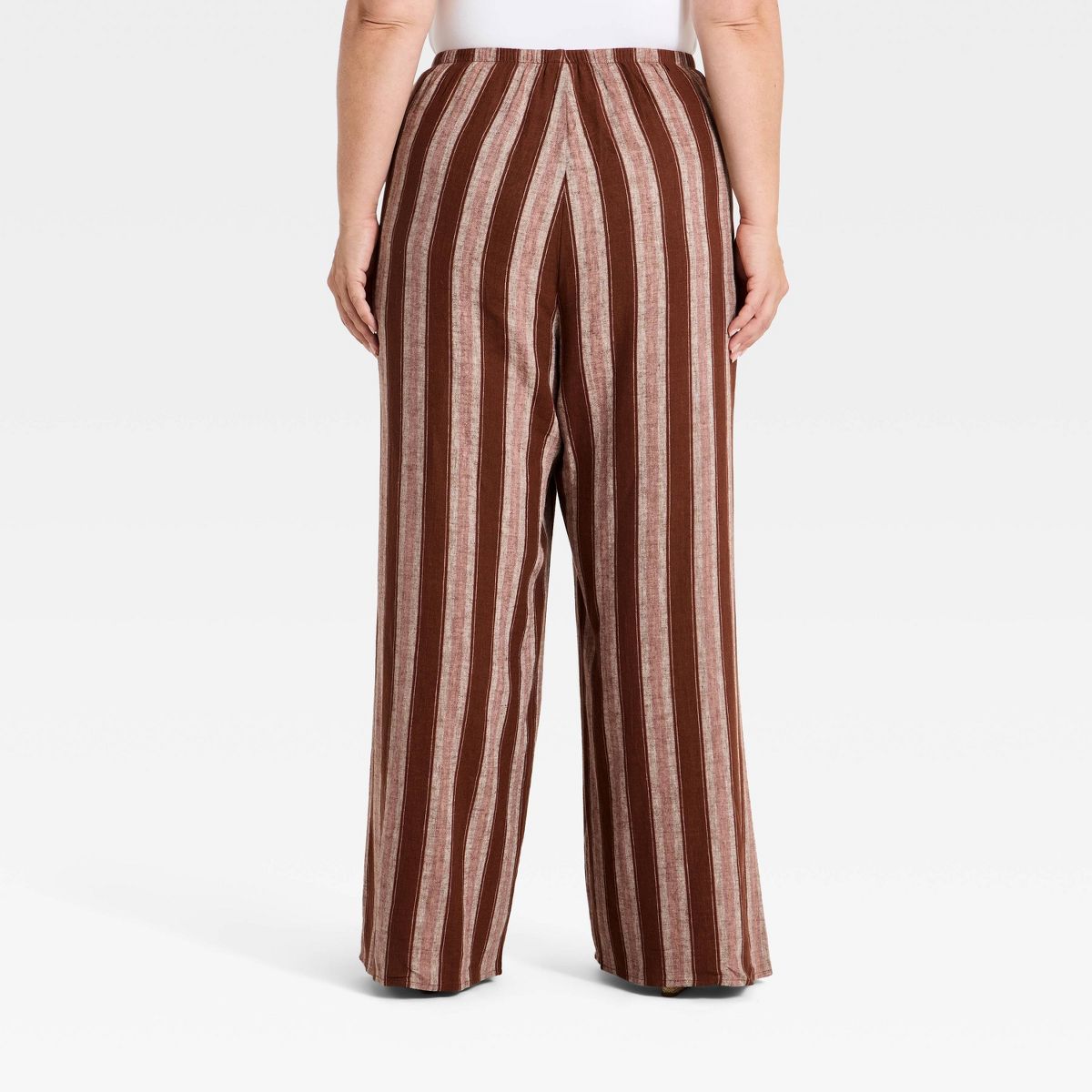 Women's Essential Linen Pull-On Pants - A New Day™ Brown Striped - thumbnail 5