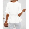 Imily Bela Women Summer V Neck Blouse Casual Short Sleeve Belted Tee Tops - 2 of 4