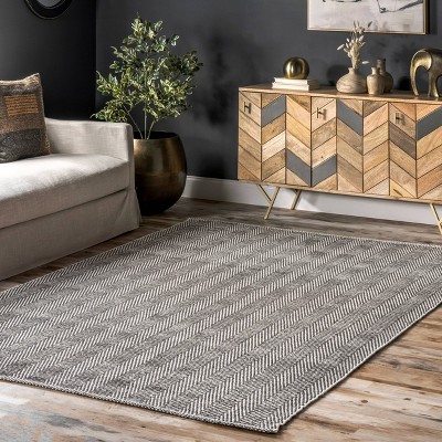 Gray Herringbone Handwoven Cotton 4' x 6' Rug