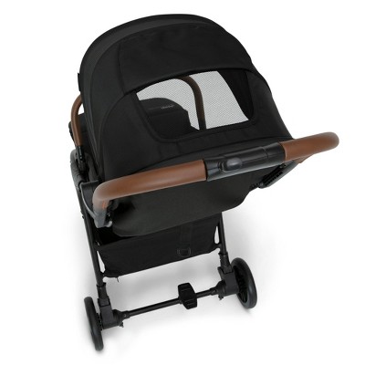 Black Compact Travel Stroller with Leatherette Handle