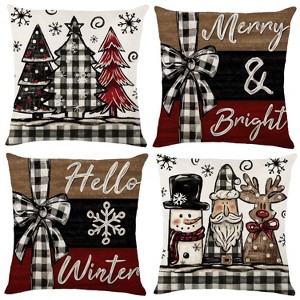 Christmas Throw Pillow Covers Set of 4，18x18 Inch Xmas Trees Snowman Santa Elk Buffalo Plaid Merry Christmas - 1 of 4