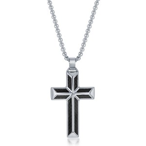 Metallo Stainless Steel Black Carbon Fiber Cross Necklace - Black - 24 Inch - 1 of 3