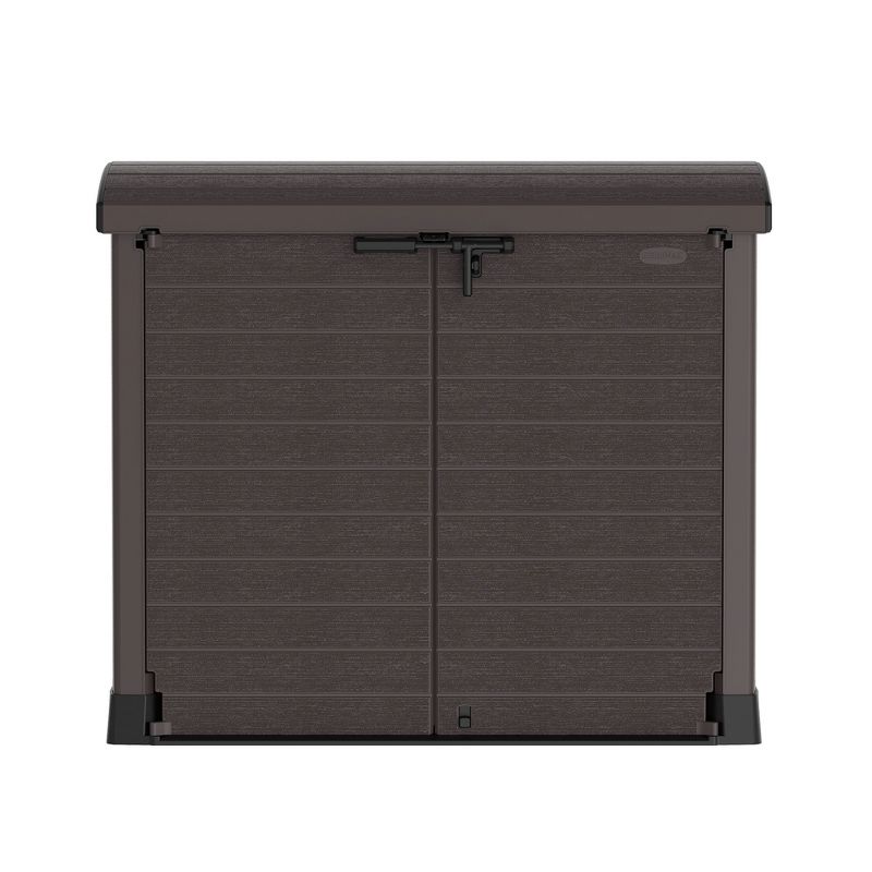 Duramax CedarGrain StoreAway 1200 Liter Capacity Outdoor Deck & Garden Storage Box w/ Panel Doors & Arc Lid for Patios, Pool Areas, & Driveways, Brown, 2 of 7