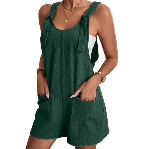 Women's Cotton Gauze Romper – Sleeveless Pocket Jumpsuit with Tie Straps Cherie Code - 1 of 4