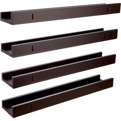 Espresso Engineered Wood Floating Wall Shelves Set of 4