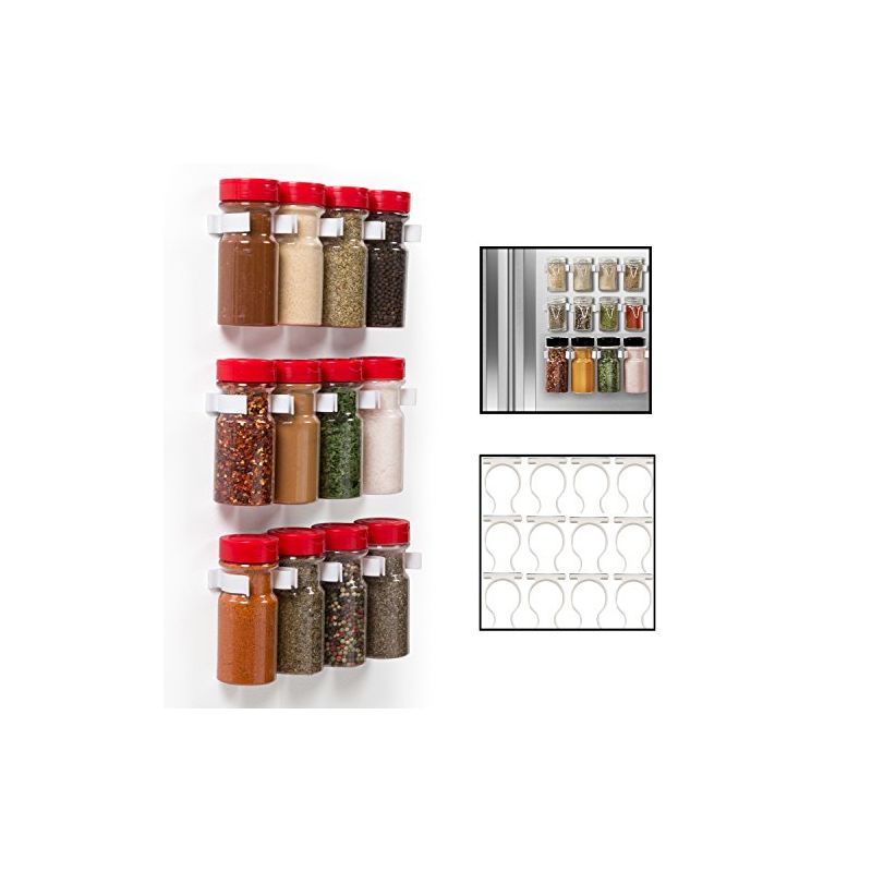 Magnetic Spice Rack Gripper Clips- Set of 12 Universal Spice Jar Clips - Easily Organize and Reorganize Dispensers- No Screws Needed, 1 of 2