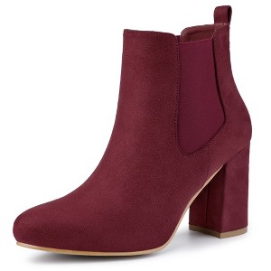 Allegra K Women's Round Toe Chunky High Heels Ankle Chelsea Boots - 1 of 4