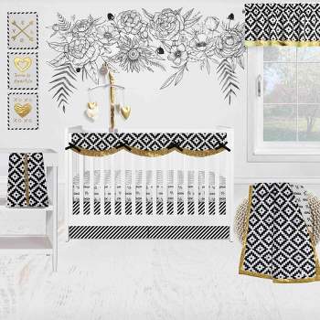 Bacati - Love Aztec Print Black Gold Nursery in a Bag 10 pc Boy or Girl Gender Neutral Unisex Baby Crib Bedding Set with Long Rail Guard Cover