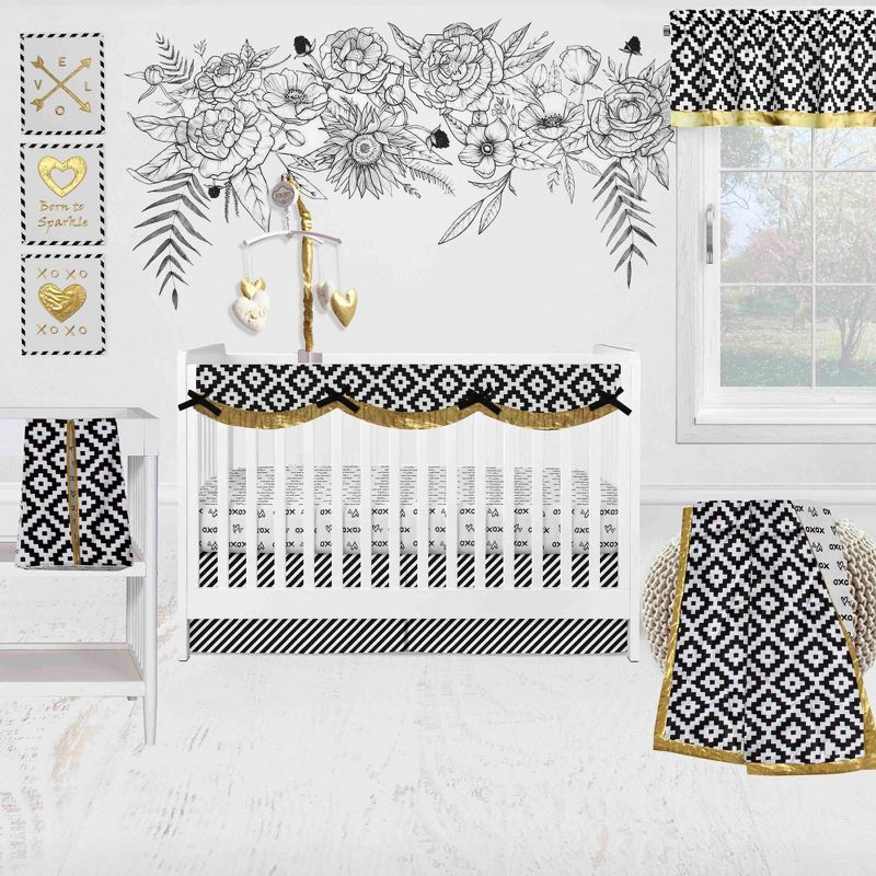 Bacati - Love Aztec Print Black Gold Nursery in a Bag 10 pc Boy or Girl Gender Neutral Unisex Baby Crib Bedding Set with Long Rail Guard Cover, 1 of 13