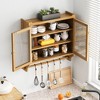 24.8"W Glass Door Vintage Double Door Wall Cabinet with 3 Tiers of Storage with Towel Rack for Bathroom, Kitchen and Dining Room - ModernLuxe - 2 of 4