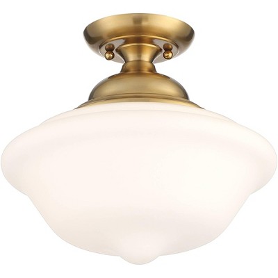 Regency Hill Quinn 12 3/4" Wide Soft Gold Glass Schoolhouse Ceiling Light