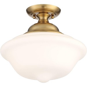 Regency Hill Modern Ceiling Light Semi Flush Mount Fixture 12 3/4" Wide Soft Gold White Glass Shade for Bedroom Kitchen Schoolhouse - 1 of 4