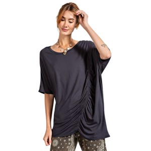 Slickblue Women's Casual Long Tunic Top with Side Ruching and Boat Neck - Mauve, Mocha or Smoke Shades, Size S-L - 1 of 4