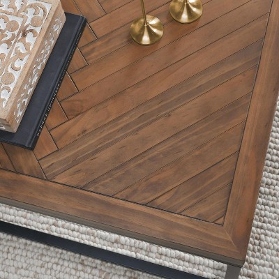 Chevron Reclaimed Wood 30" Square Coffee Table with Iron Base