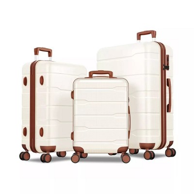 SKONYON 3-Piece Hardshell Luggage Set with YKK Zippers & All-Aluminum Telescoping Handles, Beige