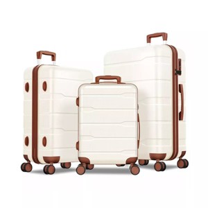 SKONYON 3-Piece Hardshell Luggage Set with YKK Zippers & All-Aluminum Telescoping Handles, Beige - 1 of 4