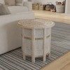 Royal Hampton Accent Side Table with 18" Round Mango Wood Top and Hand-Carved Inlay Mandala Design - 2 of 4
