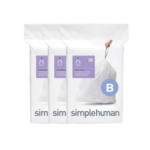 simplehuman 6L Code B Custom Fit Bathroom Trash Bag Liners 3 Quick-Dispense Packs - 90ct: Small White Drawstring Liners - 1 of 4