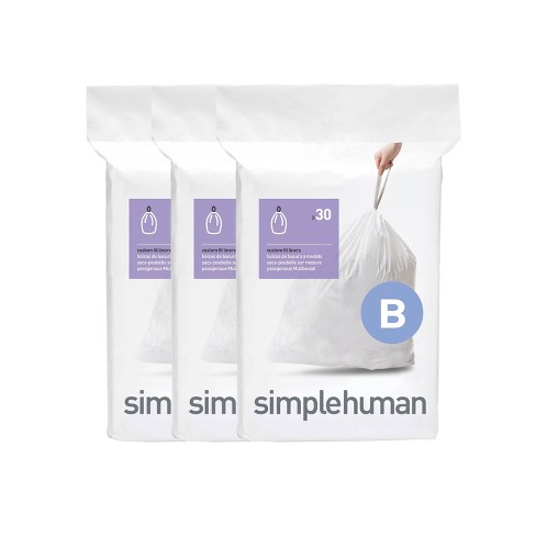 simplehuman 6L Code B Custom Fit Bathroom Trash Bag Liners 3 Quick-Dispense Packs - 90ct: Small White Drawstring Liners - image 1 of 4