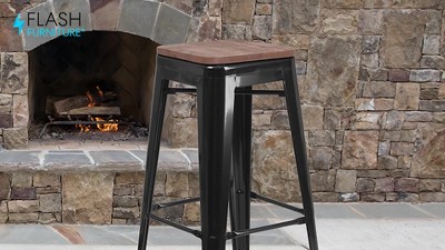 Lily 30" High Backless Orange Metal and Wood Barstool