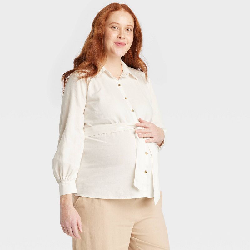 Long Sleeve Linen Button-Up Maternity Shirt - Isabel Maternity by Ingrid & Isabel™, 1 of 4