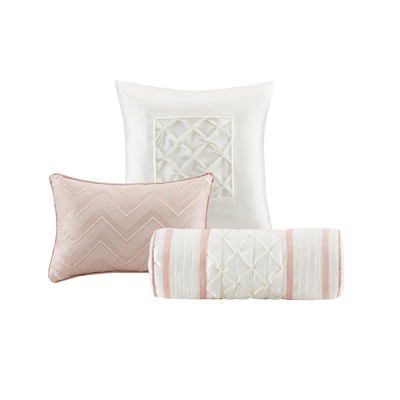 Blush Full 7-Piece Tufted Comforter Set with Decorative Pillows