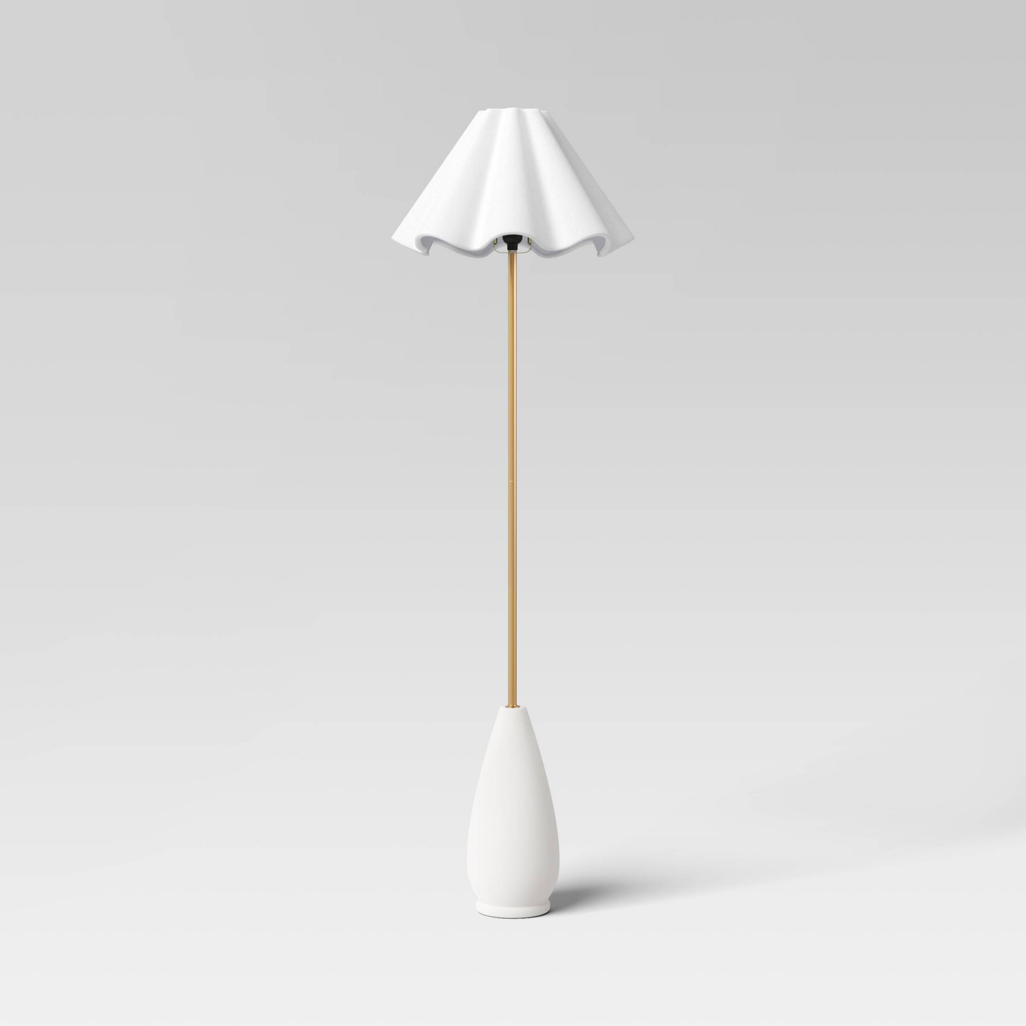 Wavy Shade Collection Ceramic Base Floor Lamp - White