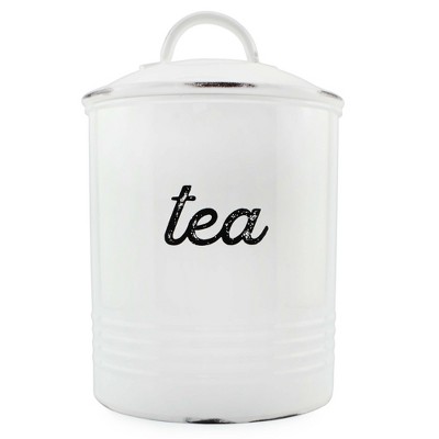 AuldHome Design Enamelware Tea Canister; Rustic Farmhouse Style Tea Kitchen Storage