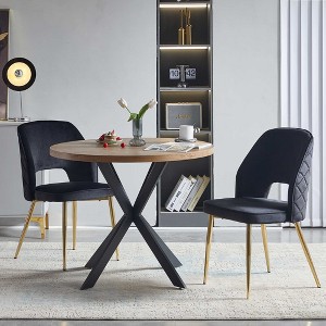 Grungis Boucle Armless Kitchen Chair Set of 2,Upholstered Dining Chairs with Metal Legs and Hollow Back for Dining Room,Kitchen - 1 of 4