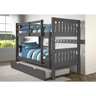Donco Kids Austin Twin Over Twin Dark Grey Mission Bunk Bed with Twin Trundle, Dark Grey Finish