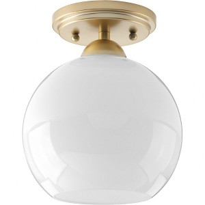 Progress Lighting Carisa 1-Light Flush Mount, Vintage Gold, White Glass Shade - 1 of 2
