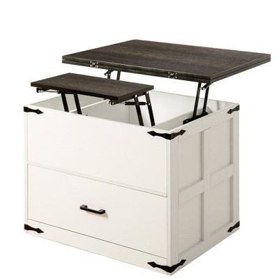 WOWLIVE Farmhourse Wood Square Coffee Table, Lift Top Coffee Table with 4-in-1 Storage