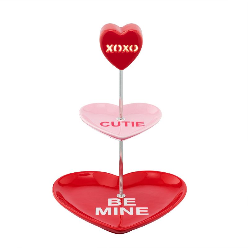 Miss Valentine LED Ceramic Tiered Candy Heart Cupcake Plate, 1 of 6