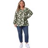 Agnes Orinda Women's Plus Size Keyhole Floral Pleated Long Sleeve Flowy Casual Tunic Blouse - 3 of 4