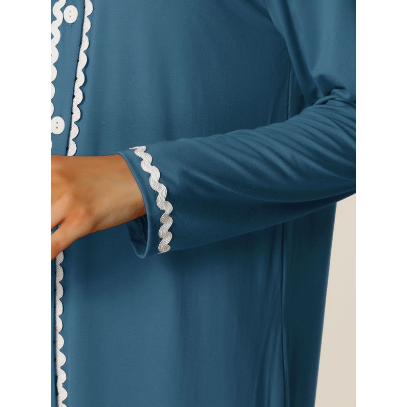 cheibear Women's Button Down V Neck Long Sleeve Pajama Nightshirt Dress, 5 of 6